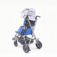 Poussette pliable pour enfants avec siège bleu-gris, cadre argenté, panier de rangement pour utilisateurs de 2 à 16 ans