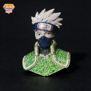 Ciondolo Anime <span class=keywords><strong>Kakashi</strong></span> <span class=keywords><strong>Hatake</strong></span> Iced Out Unico con Moissanite VVS in Argento Sterling 925, Ciondolo Sharingan Rapper Hip Hop - Product Image 1