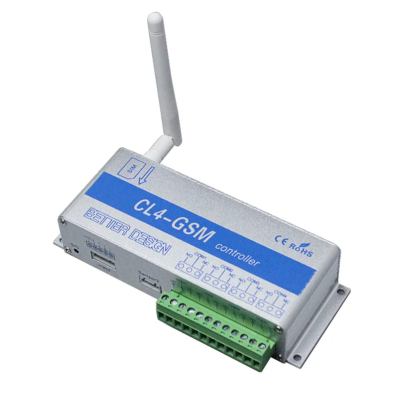 Harga paket pengontrol GSM SMS CL4-GSM Sensor jarak jauh nirkabel dengan kotak Aloi aluminium 4 relai 3M antena opsional