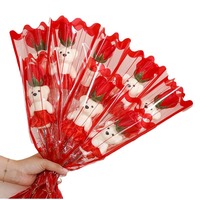 Valentijnsdag & Schoolseizoen Cadeau - 40cm Lange Zeepbloemen Rozenboeket Simulatie Beer Zeep voor Leraren Vriendin