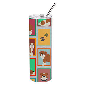 Bicchiere sottile in acciaio inossidabile con bulldog inglese rosso e bianco - Product Image 4