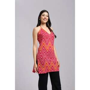 Siya Floral Print Halter <b>Kurti</b> for Women Stylish Summer Top Trendy Sleeveless Design Comfortable Daily Wear Ethnic Fashion Party - Product Image 5