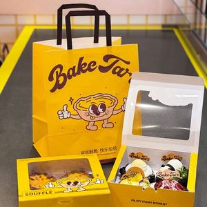 Customizable Eco-Friendly Disposable Kraft Paper Bags Handles for Desserts <b>Cake</b> Egg Tart Takeout Packaging Custom Logo - Product Image 3