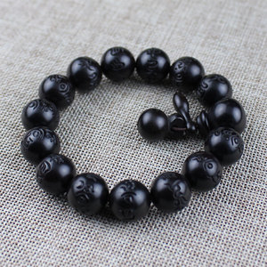 Pulsera de Madera Tallada con Cuentas Redondas de 15mm, Mantra de Seis Caracteres, Unisex, Joyería Budista, Rosario - Product Image 2