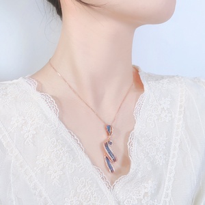 Fashion Eco-friendly Copper Micro Pave Blue Zircon Designer Rose Gold Plated Jewelry Sets for Women Necklace <b>Earrings</b> Ring Set - Product Image 4