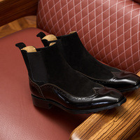 Bottes Chelsea classiques noires pour hommes en cuir véritable, à enfiler, bout pointu, semelle extérieure en caoutchouc, décontractées, vente en gros, logo personnalisé OEM