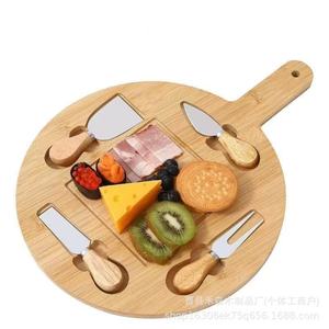 Tabla de queso redonda de bambú con cuchillo para queso y mango, tabla de cortar de doble cara para frutas y queso - Product Image 1