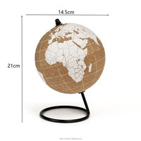 Globo Terráqueo de Corcho Ecológico de 6 Pulgadas, Globo Terráqueo Decorativo Minimalista con Base Metálica Resistente para Decoración de Escritorio en Casa u Oficina