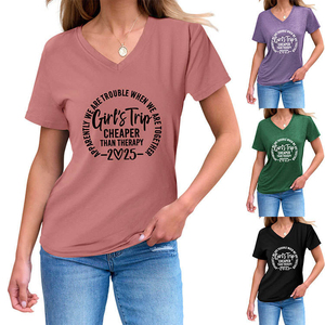 T-shirt oversize personnalisable pour femme - Chic décontracté, col en V, coupe ample, tendance streetwear - Product Image 3
