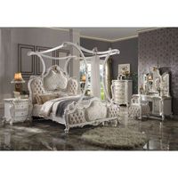 Nouvelle Arrivée - Design Américain - Meubles de Chambre à Coucher de Luxe - Lit à Baldaquin en Bois Massif Sculpté - Lit King Size - Ensemble de 5 Meubles