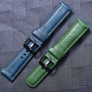 MZDTIMK 22mm עור עגל רך נושם אופנה רצועת שעון חכם לגברים קו תפירה מעולה אבזם שחור - Product Image 4