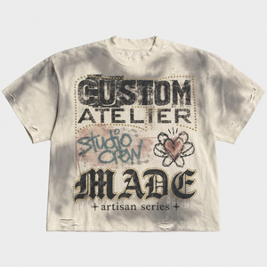 Customized 300gsm T-shirt Men 100% Cotton Sun Faded <b>White</b> Graphic Print Rhinestone Distressed Boxy Fit Streetwear <b>Tshirt</b> t Shirt - Product Image 1