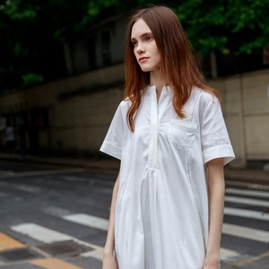 Vestido Midi Blanco de Verano para Mujer, Manga Corta, Holgado, Estilo Camisero, Transpirable, <span class=keywords><strong>Ropa</strong></span> Formal para Mujer - Product Image 4