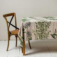 Nappe en lin naturel avec imprimés d'herbes fines, nappe à thème végétal, décoration de table botanique