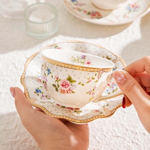 Classic Vintage French Floral-Design Gold-Rimmed Ceramic Cup Saucer <b>Set</b> Cross-Border Ins Small for Retro Afternoon <b>Tea</b> Gift - Product Image 3