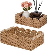 Lot de 2 paniers décoratifs multifonctions modernes rectangulaires beiges et écologiques avec poignée en bois pour le stockage des aliments