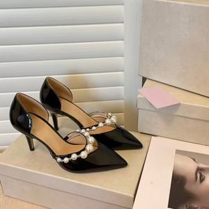 Elegantes Zapatos de Tacón Alto Blancos para Novia, con Correa de Perlas, Transpirables, Cómodos, con Punta en Pico, para Boda, Verano, Moda - Product Image 2