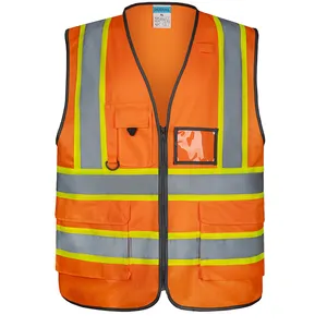 Customized Logo Work Wear 100% Polyester ANSI Class 2 Two Tone High Visibility Reflective Vest Safety Vest