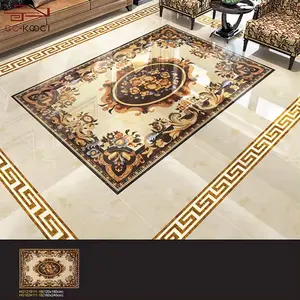 Gold Flower Polished Crystal Decorative Carpet Medallion Tiles Hall Lobby Floor