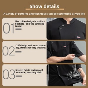 Uniforme <span class=keywords><strong>de</strong></span> chef d'hôtel cinq étoiles, manches trois-quarts, uniforme <span class=keywords><strong>de</strong></span> pâtissier, vêtements <span class=keywords><strong>de</strong></span> <span class=keywords><strong>travail</strong></span> pour boulangerie, vêtements <span class=keywords><strong>de</strong></span> <span class=keywords><strong>travail</strong></span> pour la pâtisserie, automne-hiver, polyester - Product Image 3