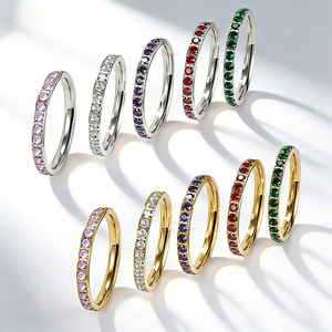 Trendy <b>Titanium</b> Steel <b>Ring</b> With Zircon Settings Full Diamond Design Women's Pinky <b>Ring</b> Gift Jewelry - Product Image 1