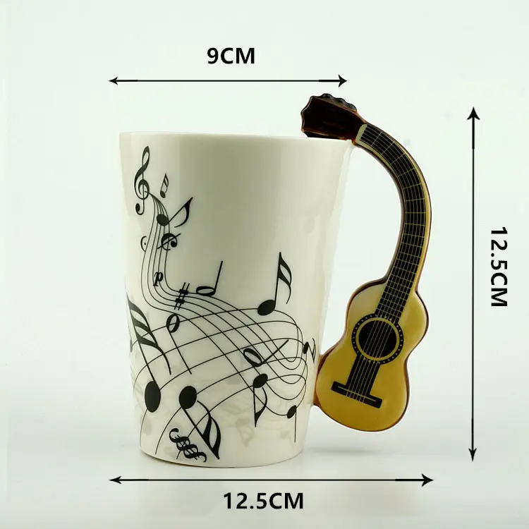 Fun creative hand painted musical instruments electric guitar ceramic mugs with box