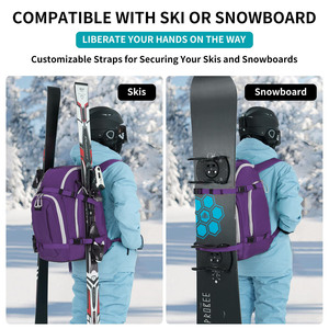 Muestra Gratis, Mochila de Esquí de Gran Capacidad (36-55L), Impermeable, de Cuero Genuino, con Bolsa Desmontable para Botas de Esquí y Snowboard - Product Image 6