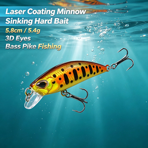 Leurre de pêche minnow jerkbait coulant en plastique avec revêtement laser, 5,8 cm, 5,4 g, yeux 3D, leurre dur pour la pêche au bar, au brochet et aux poissons d'eau salée - Product Image 1
