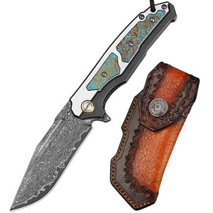 Navaja Plegable Japonesa de Acero Damasco VG10 con Mango de Titanio TC4, Navaja de Bolsillo Táctica de Alta Dureza - Product Image 1