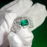 Bague de promesse de luxe pour femme à double rangée de pierres précieuses, en argent sterling 925, style vintage, avec émeraudes, bijoux fins
