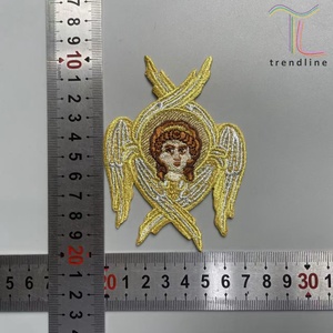 Toppe Ricamate Termoadesive in Stile Liturgico con Angelo Maschile in Oro, Argento e Lurex Marrone per Borse e <span class=keywords><strong>Vestiti</strong></span> - Product Image 5
