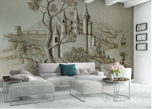 Murale murale en relief stéréo européen en or avec château en relief - Product Image 4