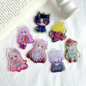 Chaveiro acrílico de epóxi, promoção, presente dos desenhos animados, impressão de anime holográfico, chaveiros personalizados, logotipo acrílico