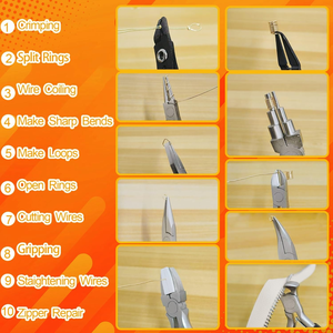 Kit de 10 pinces à bec effilé personnalisables avec poignée en caoutchouc, outils multifonctionnels pour la fabrication de bijoux, en acier au carbone, support OEM, mâchoires biseautées - Product Image 6