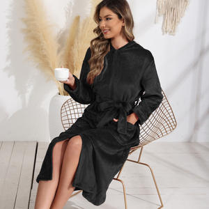 Robe en flanelle à manches longues <span class=keywords><strong>pour</strong></span> femmes, cardigan d'automne/hiver à capuche avec fermeture éclair, robe unisexe, pyjama, tenue de <span class=keywords><strong>couple</strong></span>, peignoir en peluche à capuche - Product Image 2