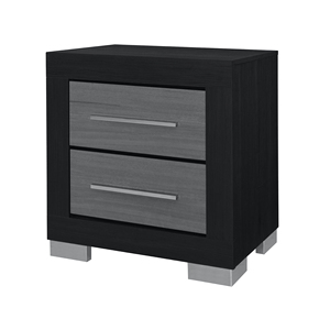 Comodino Elsa Nero e Grigio con Due Cassetti, Arredamento Moderno per Camera da Letto - Product Image 3