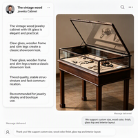 Vitrine à bijoux vintage en bois avec dessus en verre trempé, comptoir de présentation de bijoux de luxe pour boutique