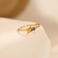 Bague personnalisée à deux pierres, bague de naissance mère et enfant, plaqué or véritable 18 carats, cadeau pour elle