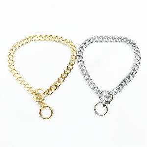 Accesorios para mascotas Collar de perro grande de Metal dorado ajustable Cadena de doble círculo P Patrón sólido Collar para caminar de Bulldog francés - Product Image 2