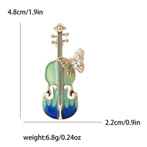 Broche de Violín Esmaltado con Detalle de Mariposa, Pin Dorado con Temática Musical para Mujer - Product Image 4