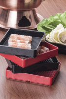 Assiette carrée en mélamine noire écologique pour viande, viande en tranches, hot pot chinois, barbecue coréen, grill japonais