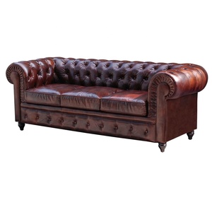 living room 3 seater retro leather couch large soft line buffalo coffee color leather sofas - Product Image 1