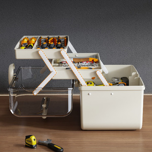<b>Tool</b> <b>Storage</b> <b>Box</b> Multi Layer Organizer 30L Capacity Cream White Household <b>Tool</b> <b>Box</b> With Compartments For Workshop Use - Product Image 2