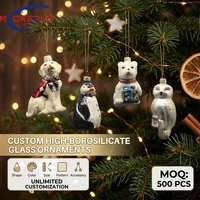 Boule de Noël personnalisée en verre (pingouin, hibou, chien, ours polaire) en borosilicate, fournisseur de marque privée, ODM, cadeau à suspendre, vente en gros