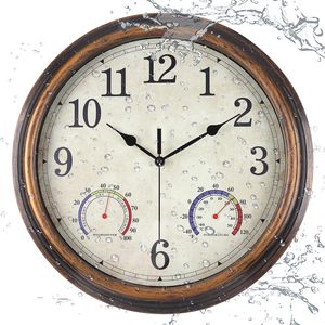 16 Inch <strong>large</strong> Waterproof Antique <strong>Clock</strong> red bronze retro Outdoor <strong>wall</strong> <strong>clock</strong> with temperature humidity - Product Image 1