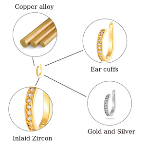 HENGSEN Pendiente de Oreja Tipo Cuff de Cartílago de Plata y Cobre Dorado con Circonita, Sin Perforación, Tipo Concha, Joyería Sin Perforación - Product Image 2