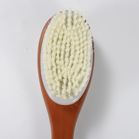 Éponge de douche double face en poils de sanglier et nylon, en bois de lotus peint châtain, avec deux inserts antidérapants bleus et corde de suspension