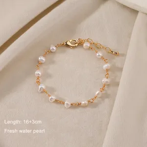 Bracciale di perle naturali barocche 18K oro placcato PVD in acciaio inox Charm perle d'acqua dolce Set di gioielli da donna