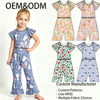 Nouvelle combinaison pour filles OEM ODM à manches volantées, imprimé intégral de dessins animés, tenue une pièce évasée pour tout-petits