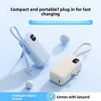 Mini batterie externe portable avec écran LED numérique et support de téléphone 2-en-1, double charge, câble intégré
